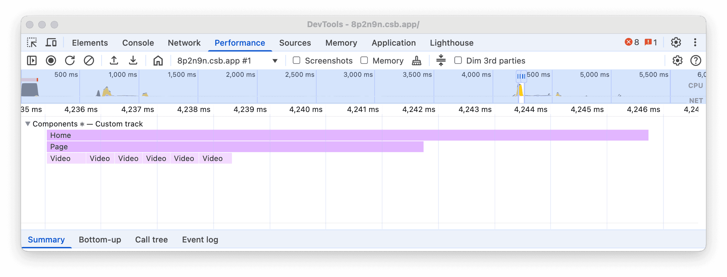 Components track: effects durations