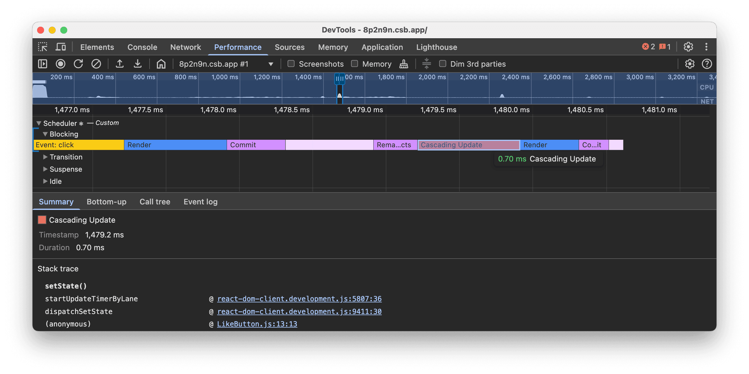 Scheduler track: cascading updates